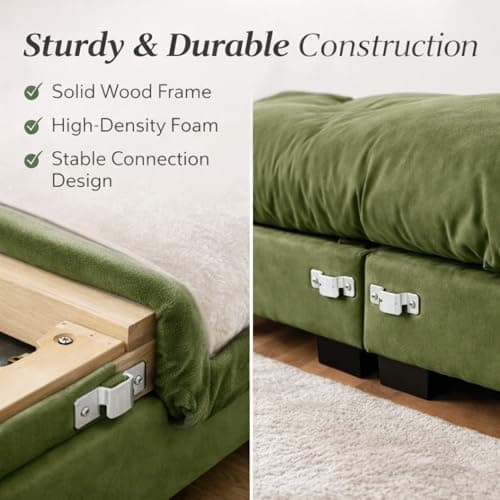94" Modular Sectional Sofa,Velvet Upholstered Couches for Living Room,3 Seater Green Sofa Couch with Movable Ottoman,Big Comfy Loveseat Sofa with Deep Seats for Living Room,Apartment,Bedroom 6