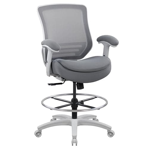 BOLISS 400lbs Mid Back Mesh Ergonomic Office Drafting Chair Big Adjustable Foot Ring Height Adjustable Armrest (Grey)