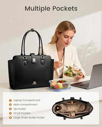 LOVEVOOK Lunch Tote Bag for Women, 2-in-1 Work Tote Bag with Lunch Compartment, Insulated Lunch Bag & 15.6 Inch Laptop Bag for Women, Ideal for Teacher, Nurse and Camping Use, Black 3