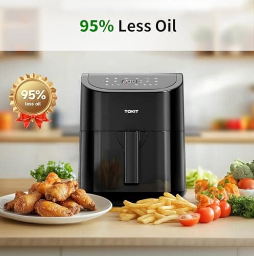 TOKIT Kitchen Air Fryer Countertop 10-in-1 with 4.8 QT Capacity Airfryer 95% Less Oil, 100+ Recipes, 1500W Max 400℉,Roast, Reheat, Dehydrate, Bake, Broil & More, Nonstick Basket Dishwasher-Safe, Gift 5