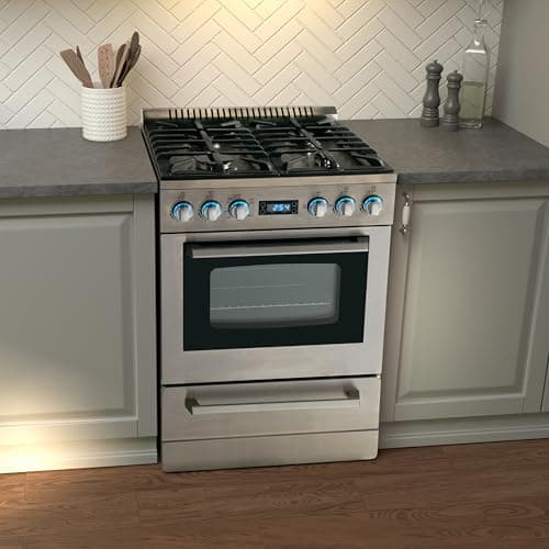 Avanti Gas Range Oven ELITE Series, Compact Freestanding Design, 2.6-Cu.Ft. Capacity 4 Sealed Burners with Electronic Ignition, Includes Broiler Storage Drawer and Accessories,24-Inch, Stainless Steel 5