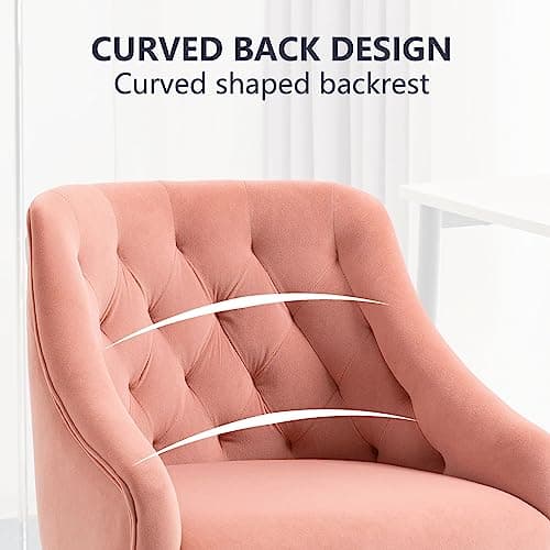 MOJAY Velvet Home Office Desk Chair, Vanity Chair with Wheels Pretty Fancy Gold 360°Swivel Height Adjustable Office Chairs for Girls Home Offices, Bedrooms, Living Room (Pink) 8