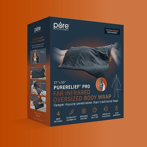 Pure Enrichment PureRelief Pro Far Infrared Oversized Body Wrap - 35” x 27” Full-Body Infrared Heating Pad for Back Pain, Shoulder Aches, Neck Strains, & Soreness in Knees, Abdomen, Chest, & Legs 8