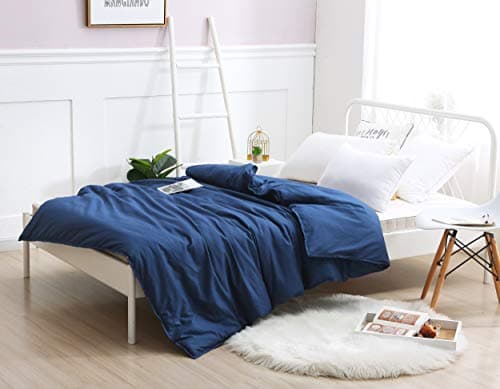 F.Y.Dreams Weighted Blanket Duvet Cover 60x80 inches with 8 Ties,Zipper on Long Side/100% Cotton, Navy Blue/Just Duvet Cover