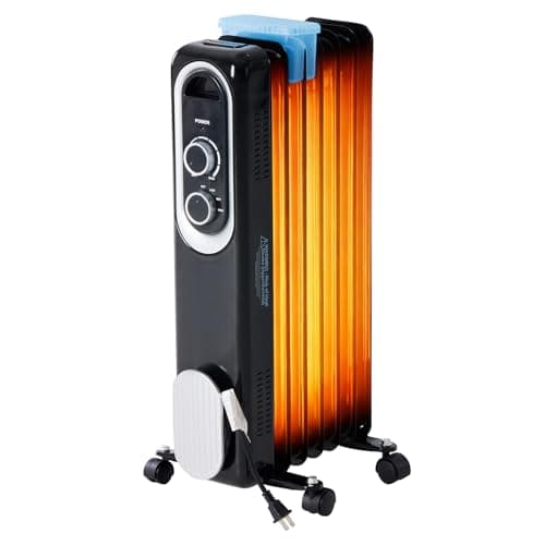 Dumos Oil Filled Radiator Heater with Adjustable Thermostat, 1500W Oil Space Heater for Indoor Use, Portable, 22inch Bright Black