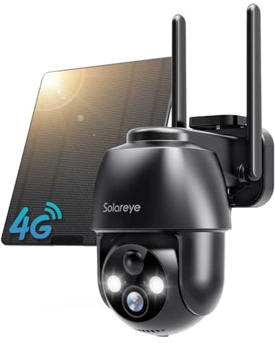 Solareye 4G Cellular Security Camera with SIM Card & Solar Panel - No WiFi Needed, 2K PTZ, No WiFi Camera, PIR Detection, Color Night Vision, 2-Way Audio, Instant Alert for Farm, RV