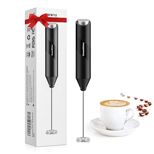 Bonsenkitchen Milk Frother Handheld, Electric Foam Maker with Stainless Steel Whisk, Hand Drink Mixer for Coffee, Lattes, Cappuccino, Matcha, Battery Operated, Stirrer Coffee Wand