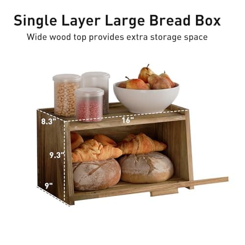 Acacia Wood Bread Box for Kitchen Countertop, Large Wooden Bread Storage Container, with Clear Window Back Air Vent and Anti-falling Design, Bread Boxes for Keeping Food Fresh in Home and Kitchen 5