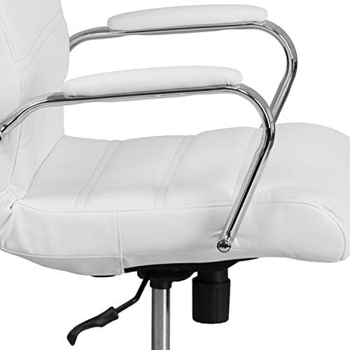 Flash Furniture Whitney High-Back Swivel LeatherSoft Desk Chair with Padded Seat and Armrests, Adjustable Height Padded Office Chair, White/Chrome 14