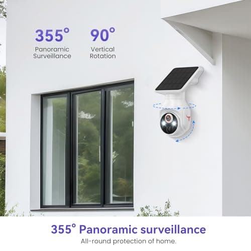 MeshSear 1080P Solar Security Cameras Wireless Outdoor, 360° View Pan/Tilt, Color Night Vision, Easy to Install, Real-Time Alerts, 2-Way Audio, Cloud Storage (Sold Separately), 2.4Ghz Wi-Fi Only 5