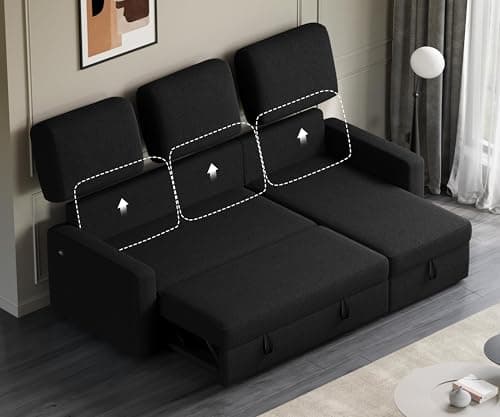 Yaheetech Sectional Sofa L-Shaped Sofa Couch Bed w/Chaise & USB, Reversible Couch Sleeper w/Pull Out Bed & Storage Space Living Room Black 6