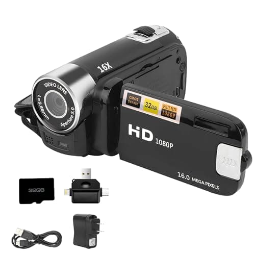 Heliora Protable Digital Camcorder,1080P High Definition DV Camcorder 16X Digital Zoom 270° Rotation Built-in Battery with SD Card & Card Reader for Teens Beginner