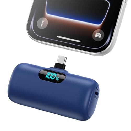Feob Mini Portable Charger 5000mAh Power Bank,15W PD USB C Cell Phone Portable Power,LCD Display Battery Pack Compatible with iPhone 17/Air/17 Pro/17Pro Max/16/15 Android/Samsung/Moto(Type-C Only)
