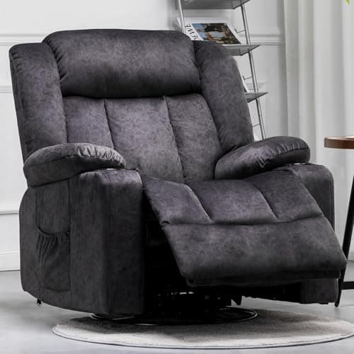COMHOMA Recliner Chair Rocker with 360 Degree Swivel Glider Recliner Single Sofa Seat with Cup Holders for Living Room (Gray)
