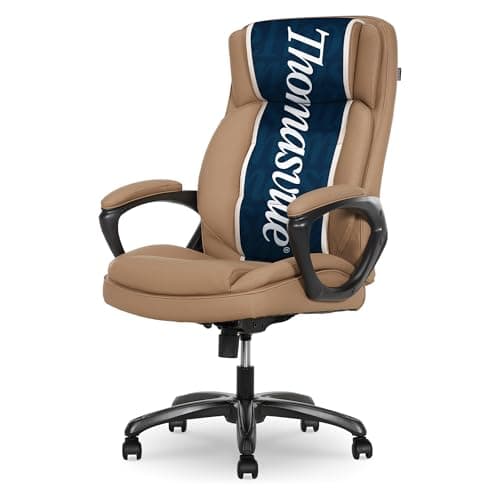 Thomasville Lansing Big & Tall Office Chair, High-Back DeskChair, Adjustable Ergonomic Support, Semi-Plush ComfortCraft Seat Cushion Technology, Padded Headrest and Armrests, Vegan Leather, Tan
