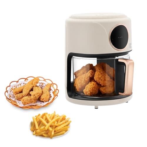 1200W Glass Air Fryer, 3.81QT Cylinder Air Fryer with 360°Viewable Basket, Adjustable Temp 176℉-392℉ & 60 Min Timer, Digital Air Fryer w/8 Presets, Oil-Free Cooker for Family Kitchen,Healthy Cooking