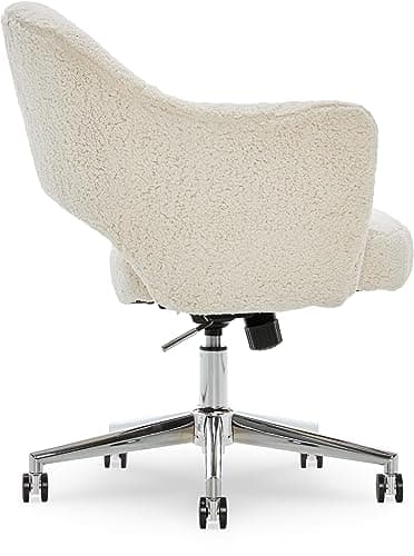 Serta Valetta Home Office Chair, Home Desk Chair with Memory Foam Padding, Midcentury Modern Style, Chrome-Finished Stainless-Steel Base, Cream Fuzzy Faux Fur 12
