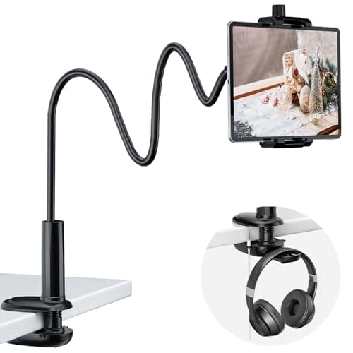 KDD Gooseneck Tablet Stand, 360° Adjustable Phone & iPad Holder for Bed and Desk, Flexible Arm Mount Clip for Video Recording, Bedside & Headboard Clamp for iPad Pro 12.9, Mini, Switch