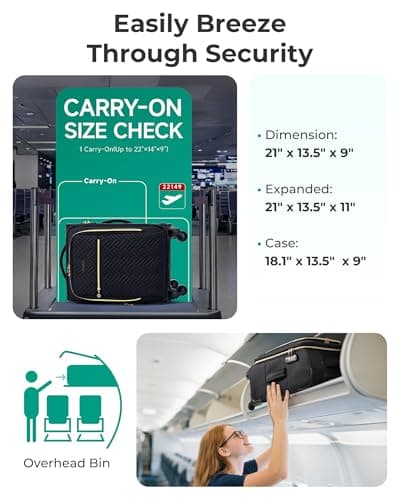 BAGSMART Carry On Luggage 20 Inch,Softside Expandable Suitcase with Spinner Wheels, Luggage 22x14x9 Airline Approved Rolling Lightweight Suitcases for Women Men, Compact Carry-On (Black) 5