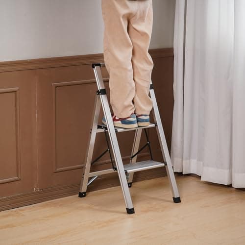 Magshion 2 Step Ladder with Wide Anti-Slip Pedals, Lightweight Aluminum Folding Step Stools with Handgrip for Home and Office (330lbs Capacity) 8