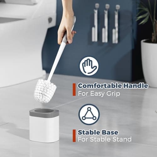 Holaloha Toilet Brush, 3 Pack Toilet Brush and Holder Set Bathroom Accessories, Toilet Bowl Brush and Holder with 3 Crevice Brush for Bathroom, Toilet Scrubber Brush (White) 5