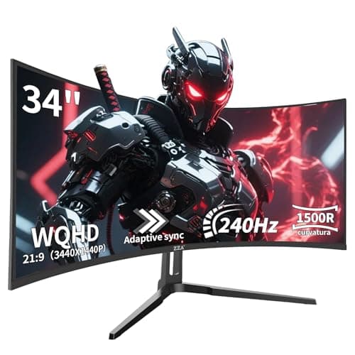 ZZA 34 Inch Curved Monitor, Gaming Monitor 240HZ 1500R 3440 * 1440P, Ultra Wide Computer Monitors with FreeSync,HDR10, 1ms,PC Screen Eye Care, Borderless Design,Support Wallmount 75x75mm