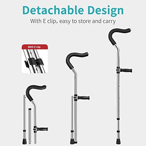 Ergonomic Underarm Crutches (1 Pair),Spring Shock Absorber Universal Crutch,Sturdy Adjustable Folding Crutch,Detachable Portable Pro Crutches for Travel,Fits Users 5'3" to 6'1"，Load Capacity 250 lbs. 7