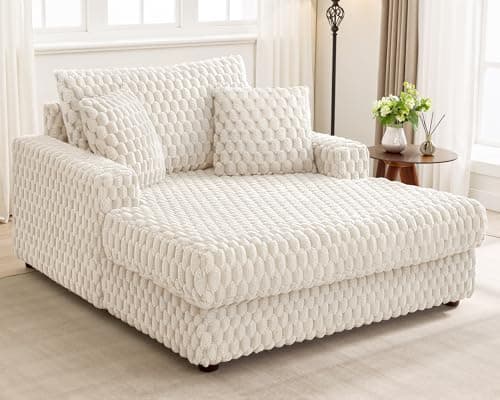 Brick Attic Chaise Lounge Chair Indoor: 53'' Comfy Oversized Reading Chair Fluffy Plush Cozy Couch Sofa Bed with Armrests and Pillows - Chaise Large Modern Sleeper Sofa for Living Room,Bedroom White