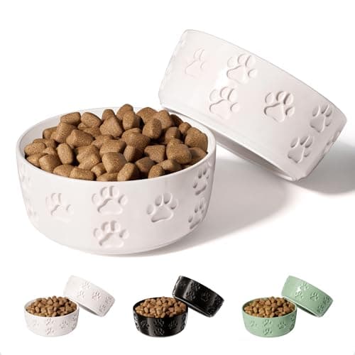 Ceramic Dog Bowl Set of 2 with Anti-Skid Base - 5" Wide x 2" Tall Ceramic Dog Bowls for Small Dogs - 2 Cup Capacity Food and Water Bowls for Dogs - Rubber Bottom Pet Bowl Set of 2 for Small Pets