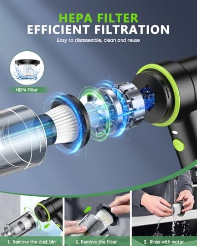 CODN Handheld Car Vacuum Portable Cordless 12000PA, 2 in 1 Handheld Vacuum Cleaner and Air Duster with Multi-Nozzles and LED Light, Mini Hand Held Vacuum Rechargeable for Home, Car, Office, Pet Hair 6