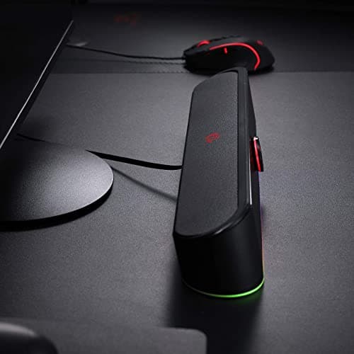 Redragon GS560 RGB Desktop Soundbar, 2.0 Channel Computer Speaker with Dynamic Lighting Bar Audio-Light Sync/Display, Touch-Control Backlit with Volume Knob, USB Powered w/ 3.5mm Cable, Black 9