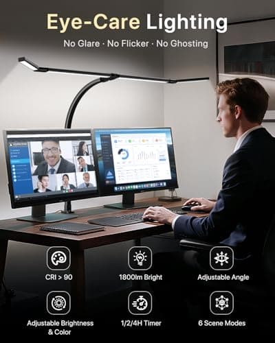 ONEMIX 42" LED Desk Lamp with Clamp, Architect Desk Light with Remote, Adjustable 4-Segment Bar, 1800LM Bright, Eye-Caring Desk Lamp for Home Office, Reading, Study, Dual Monitors, Workbench (Black) 7