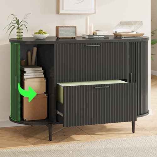 SEDETA 39.4" Filing Cabinet for Home Office, 2 Drawer File Cabinet, fit Legal/Letter/A4 Size, Modern Fluted Filing Cabinets with 2 Sliding Door Storage, Printer Stand, Black 5