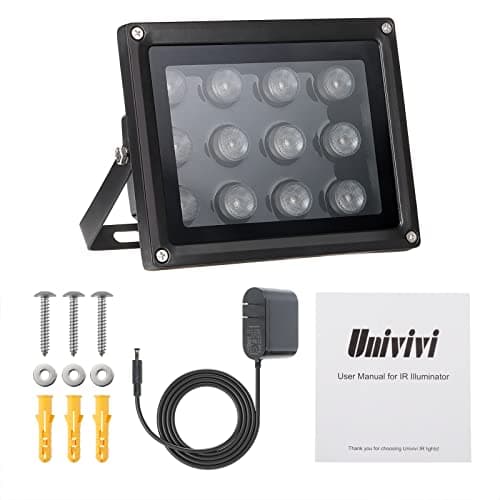 Univivi Infrared Illuminator, 850nm 12 LEDs 90 Degree Wide Angle IR Illuminator for Night Vision, Waterproof LED Infrared Light for CCTV Security Camera, with Power Adapter, Black 6