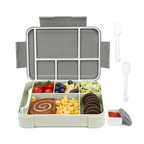 YOWOLF Bento Lunch Box,1330ML/45OZ Simple Bento Box With 6 Compartments,Cutlery,Microwave Dishwasher Freezer Safe,Versatile Bento Box for Adults