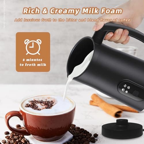 Electric Milk Frother, 4 in 1 Milk Steamer with Two Frothing Whisks, Saicefe 11.8oz/350ml Automatic Warm and Cold Foam Maker for Coffee, Latte, Cappuccino, Macchiato, Hot Chocolate (Black) 6
