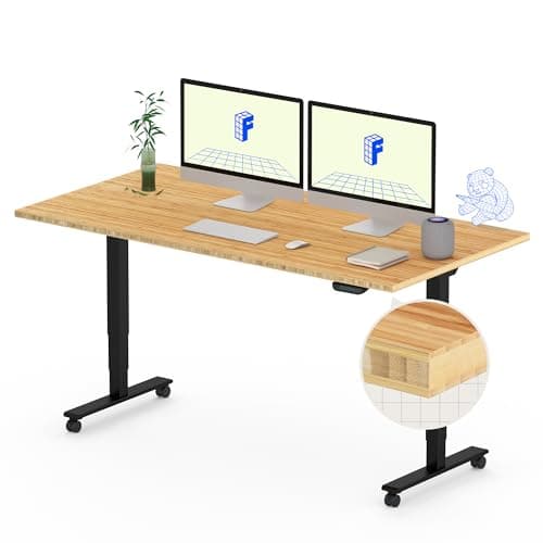 FLEXISPOT E6 MAX Bamboo 55x28 Inch Dual Motor 3-Stage Heavy Duty Standing Desk, 330lbs Weight Capacity, Height Adjustable Desk w/Cable Management & Wheels (Solid Bamboo Desktop + Black Frame)