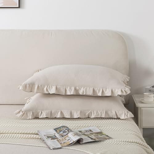 H HOUSEHOLD Queen Size Pillow Cases Set of 2 - Ruffled Chic Boho Pillowcase 2 Pack, Super Soft and Cozy Pillow Case Covers with Envelop Closure, 20x30 Inches