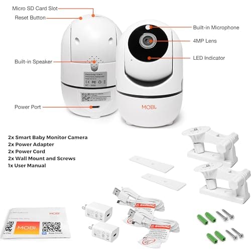 MobiCam HDX Wi-Fi Pan & Tilt Smart Nursery, Elderly & Home Monitoring Camera, 1080p HD Indoor Security Night Vision IP Camera, Motion Detection, Two-Way Audio, Cloud & SD Card Storage - (2-Pack) 4