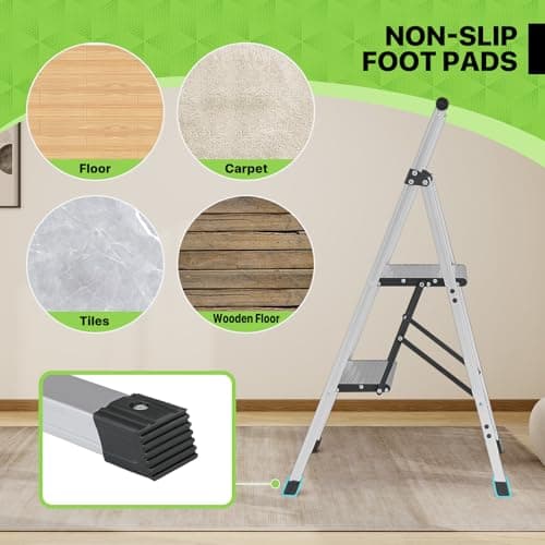Magshion 2 Step Ladder with Wide Anti-Slip Pedals, Lightweight Aluminum Folding Step Stools with Handgrip for Home and Office (330lbs Capacity) 5