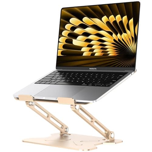 NTMY Portable Laptop Stand, Adjustable Folding Laptop Stand for Desk, Laptop Riser for Desk,Computer Notebook Stand Compatible with MacBook air pro, Acer,Lenovo,Dell(10-16")-Amber Golden