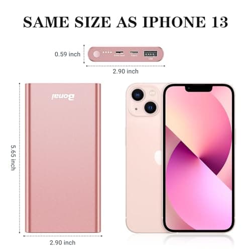 BONAI Portable Charger 12,000mAh 5V/3A Fast Charging Power Bank, Dural Input & Output Ports (USB-C in & Out) Portable Phone Charger for iPhone 17/16/15/14/13/12 Series Galxy Android iPad etc- Pink 6