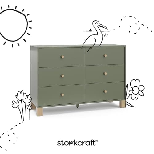 Storkcraft California 6-Drawer Double Dresser (Olive with Driftwood) - GREENGUARD Gold Certified, Interlocking Drawer System, Dresser Drawer Organizer for Kids Bedroom 8