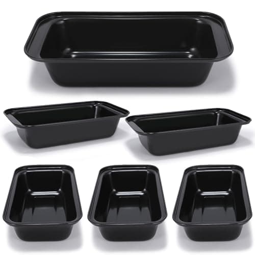 Yoehka 6 Pack Bread Pan Set, Non-Stick 8×4 Loaf Pans for Baking Homemade Bread, Sourdough, Brownies, Cake, Carbon Steel, Rectangle Baking Pans (Black)
