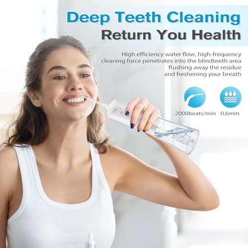 TOVENDOR Water Dental Flosser, Rechargeable Dental Oral Irrigator, 3 Modes, 5 Tips for Teeth Cleaning, Family Oral Health, Portable 300ML Large Water Tank Water Flosser, IPX7 Waterproof (White) 6