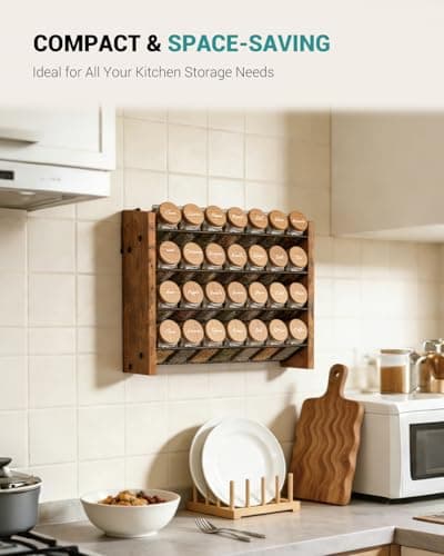 NESAPTO Spice Rack Organizer for Cabinet, Wooden 4 Tier Vertical Seasoning Organizers for Kitchen Pantry, Countertop/Wall Mount, Holds 28 Spice Jars (No Jars Included), 14" W × 9.4" H 5
