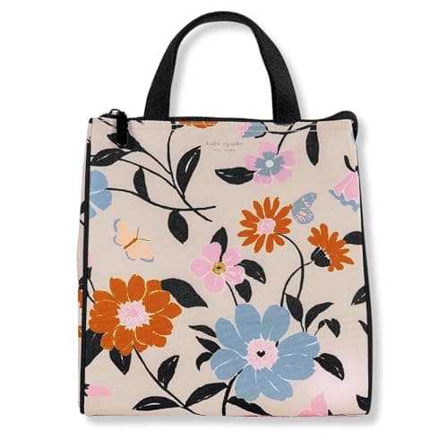 kate spade new york Portable Soft Cooler Lunch Bag, Thermal Tote with Insulated Interior Lining and Storage Pocket, Lunch Tote for Women, Floral Garden