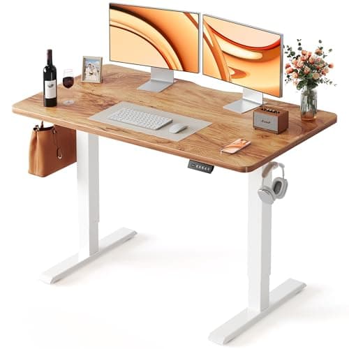FEZIBO 48 x 24 Inchs Electric Standing Desk, Height Adjustable, Sit Stand Up, Computer Office Desk with Splice Board, White Frame/Light Rustic Top