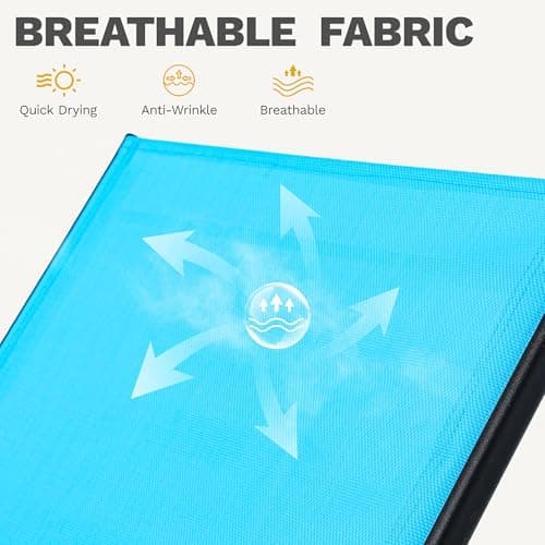 DWVO Outdoor Chaise Lounge Set, 2 Patio Chaise Lounge Chairs with Side Table, Textile Pool Loungers with 5-Level Backrest and Wheels for Beach, Lawn, Porch, Garden (Blue) 4