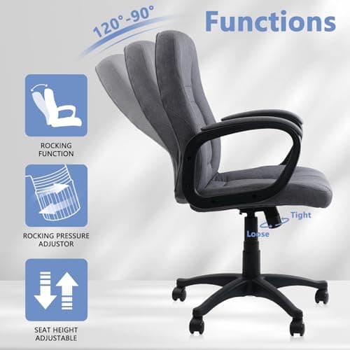 CLATINA Grey Cloth Breathable Fabric Office Desk Chair, Adjustable Height Mid Back Support Swivel Chairs Ergonomic with Arms and Wheels Comfortable Upholstered,300 LBS 8